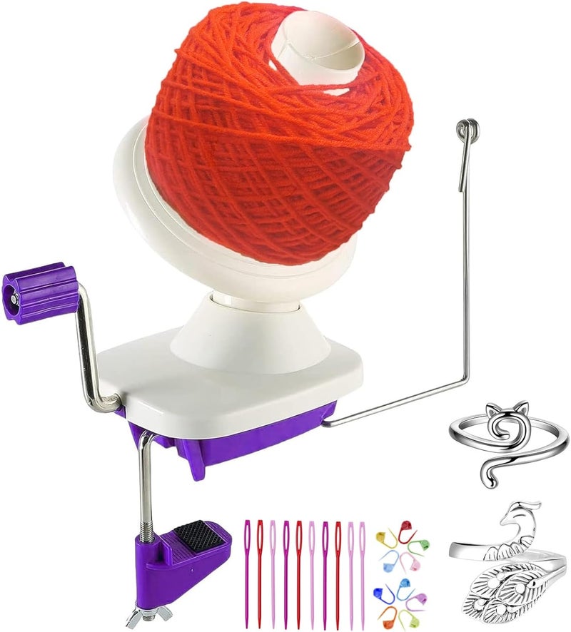 RRigo Yarn Ball Winder, Hand Purple Ball Winders for Yarn, Yarn Winder with Easy Installation for Yarn Storage +2PCS Adjustable Knitting Loop Crochet+10 PCS Stitch Knitting Needles +10 PCS Plastic Needles - Image 1